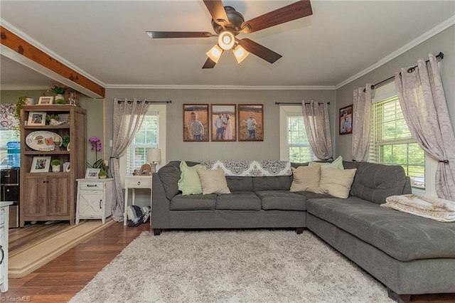 1055 Old Silver Hill Rd, Lexington, NC 27292 - living room with wood finished floors, ceiling fan, and crown molding