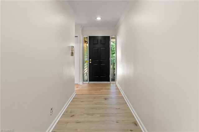 800 Carriage Crossing Ln Unit E, Greensboro, NC 27410 - doorway to outside with ornamental molding, light wood-style floors, and recessed lighting