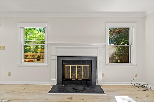 800 Carriage Crossing Ln Unit E, Greensboro, NC 27410 - detailed view of wood finished floors, a glass covered fireplace, and ornamental molding