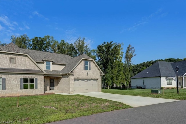 view of front of house with a garage and a front yard