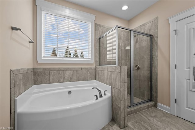 bathroom with plus walk in shower