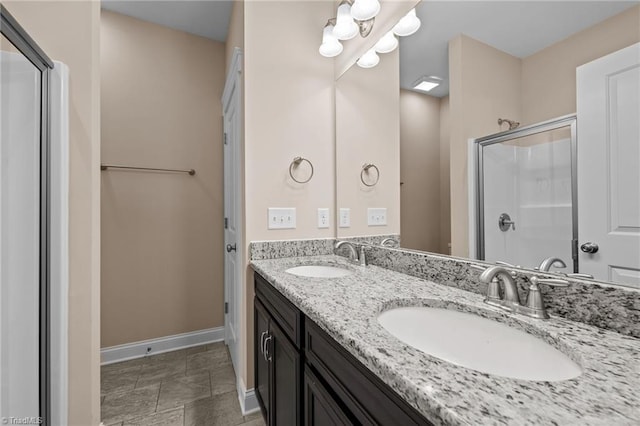 bathroom featuring vanity and walk in shower