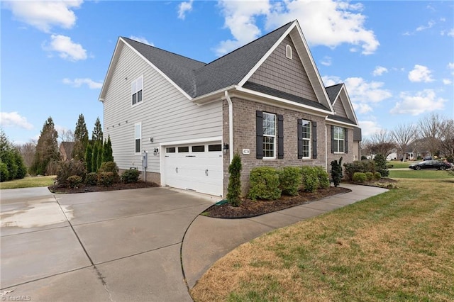 view of property exterior featuring a yard and a garage