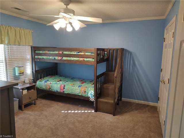 3210 Clamoor Dr, Winston-Salem, NC 27127 - bedroom featuring carpet floors, ornamental molding, and a ceiling fan