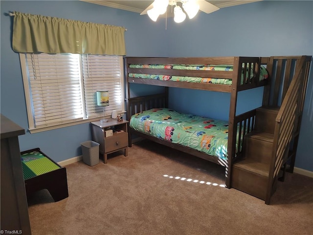 3210 Clamoor Dr, Winston-Salem, NC 27127 - bedroom featuring carpet floors, crown molding, and a ceiling fan