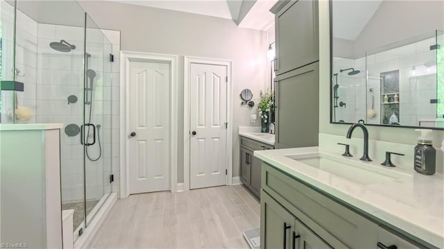 1250 Whitworth Ct, Kernersville, NC 27284 - full bath with a shower stall, vanity, and wood finished floors