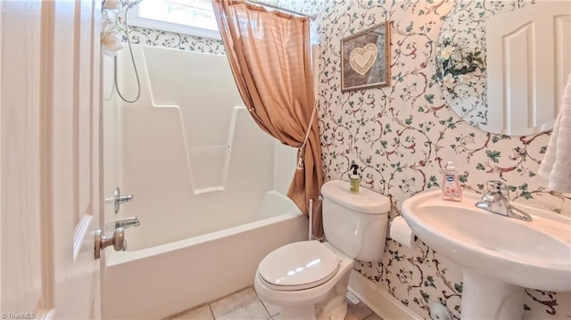 1250 Whitworth Ct, Kernersville, NC 27284 - bathroom featuring wallpapered walls, shower / bathtub combination, and tile patterned flooring