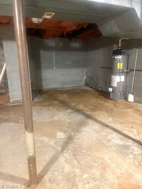 basement with water heater