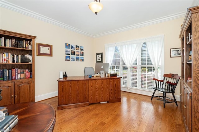 7469 Henson Forest Dr, Summerfield, NC 27358 - office with crown molding, light wood-style floors, and baseboards