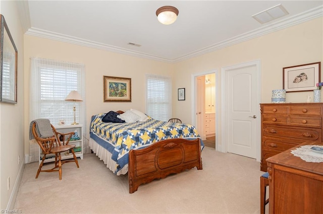 7469 Henson Forest Dr, Summerfield, NC 27358 - bedroom featuring light carpet and ornamental molding