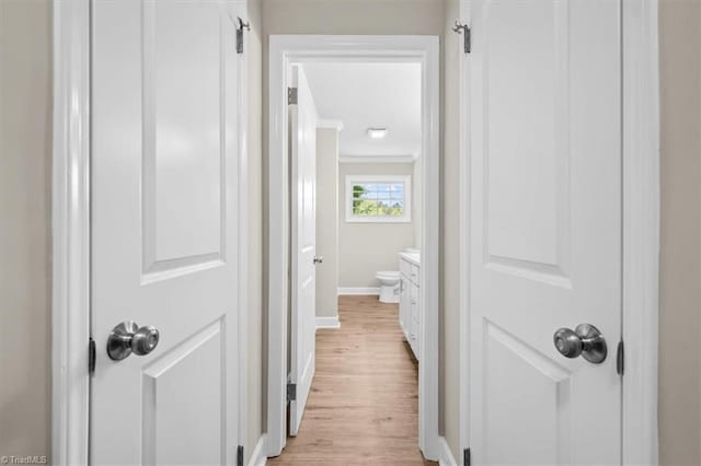2517 Hopewell Friends Rd, Asheboro, NC 27205 - hallway featuring light wood finished floors and ornamental molding