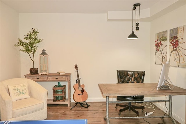 office featuring baseboards and wood finished floors