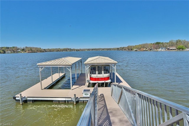view of dock with a water view