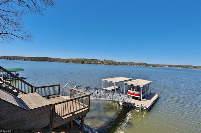 view of dock with a water view