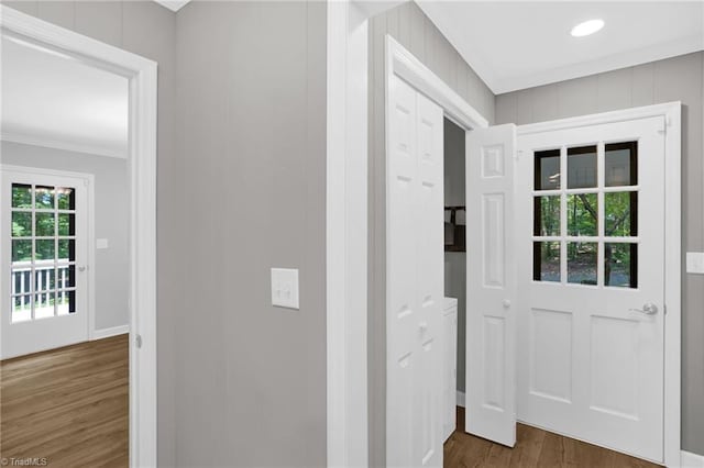 2665 Kecoughtan Rd, Pfafftown, NC 27040 - corridor featuring ornamental molding and dark wood-style floors