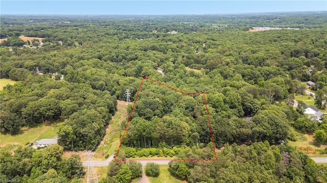 2665 Kecoughtan Rd, Pfafftown, NC 27040 - aerial overview of property's location with a heavily wooded area and property boundaries highlighted