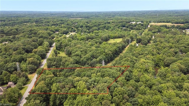 2665 Kecoughtan Rd, Pfafftown, NC 27040 - aerial overview of property's location featuring a heavily wooded area and property parcel outlined