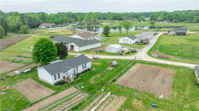 aerial view featuring a rural view and a water view