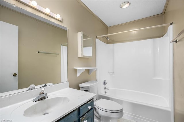 full bathroom featuring vanity, washtub / shower combination, and toilet