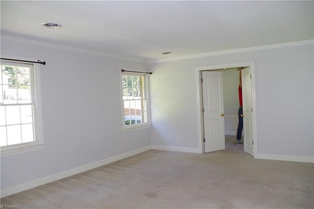 carpeted spare room with crown molding