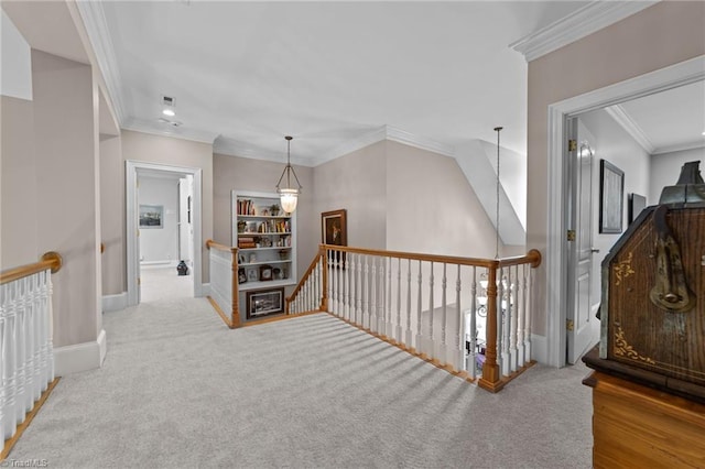 hall featuring crown molding and carpet floors