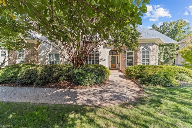 view of property hidden behind natural elements with a front lawn