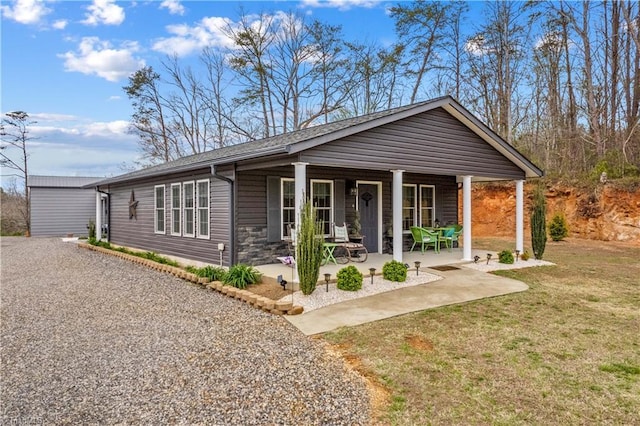 1595 Cheatham Ford Rd, Hiddenite, NC 28636 - view of front of home with a front lawn and stone siding