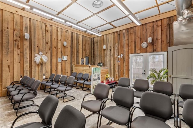 1595 Cheatham Ford Rd, Hiddenite, NC 28636 - cinema room with wooden walls and french doors