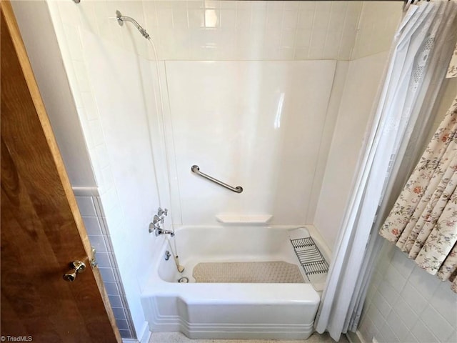 3015 S NC Highway 87, Graham, NC 27253 - bathroom with shower / bath combo and tile walls