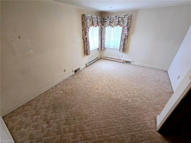 3015 S NC Highway 87, Graham, NC 27253 - unfurnished room featuring a baseboard radiator, crown molding, carpet flooring, and baseboards