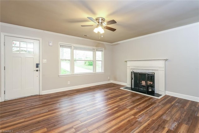 5170 Sunrise Ter, Winston-Salem, NC 27105 - unfurnished living room featuring wood finished floors, ceiling fan, a fireplace with raised hearth, and a healthy amount of sunlight