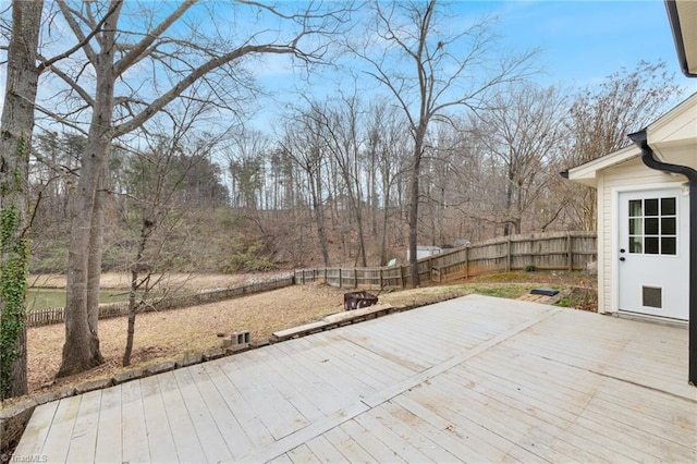 wooden terrace with a fenced backyard