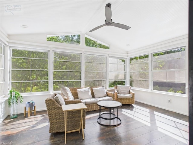 1728 Callandale Ave, Cary, NC 27518 - sunroom / solarium with vaulted ceiling, a ceiling fan, wood finished floors, and outdoor lounge area