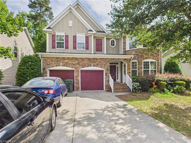 1728 Callandale Ave, Cary, NC 27518 - townhome / multi-family property featuring board and batten siding, stone siding, a garage, and concrete driveway