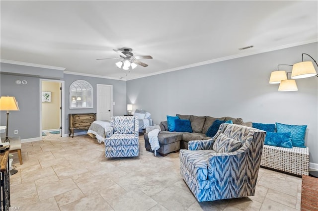 396 Bent Creek Trl, Kernersville, NC 27284 - living room with ceiling fan and crown molding