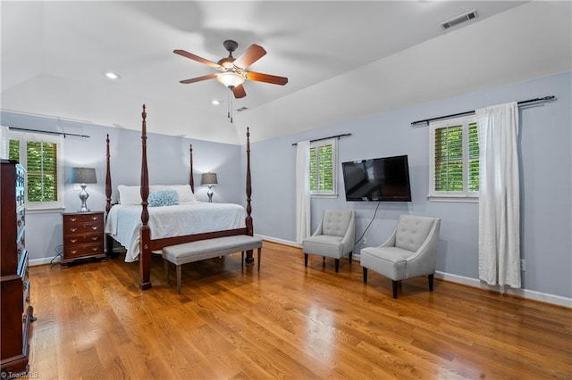 396 Bent Creek Trl, Kernersville, NC 27284 - bedroom featuring vaulted ceiling, light wood finished floors, ceiling fan, and recessed lighting