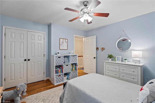 396 Bent Creek Trl, Kernersville, NC 27284 - bedroom with wood finished floors, a closet, and ceiling fan
