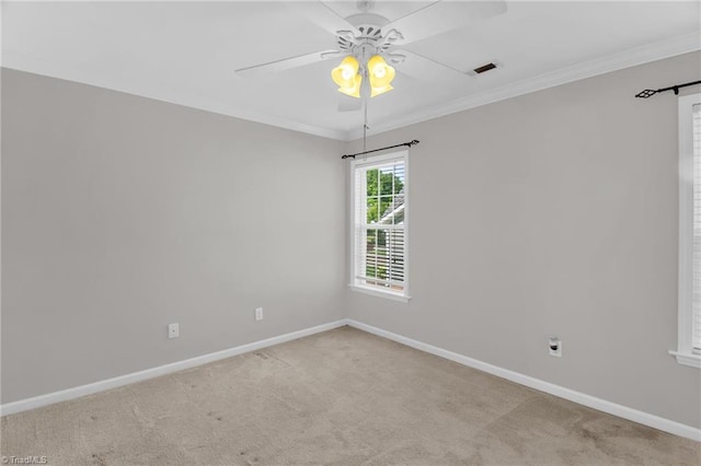 3931 Hickswood Forest Dr, High Point, NC 27265 - spare room with baseboards, a ceiling fan, light colored carpet, and ornamental molding