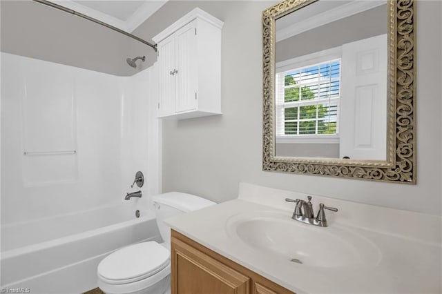 3931 Hickswood Forest Dr, High Point, NC 27265 - full bathroom with vanity, toilet, washtub / shower combination, and crown molding