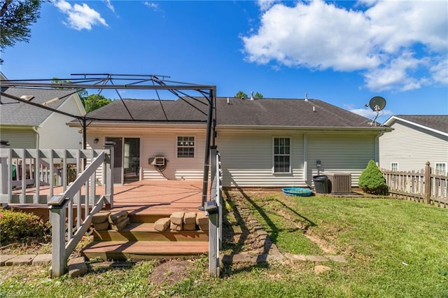 3931 Hickswood Forest Dr, High Point, NC 27265 - back of property featuring a wooden deck and central AC unit
