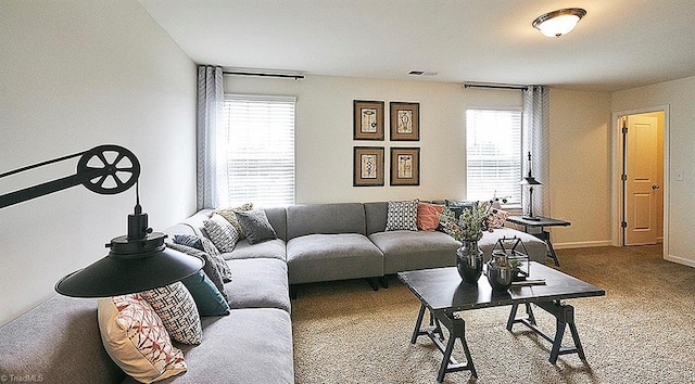 carpeted living room with a healthy amount of sunlight