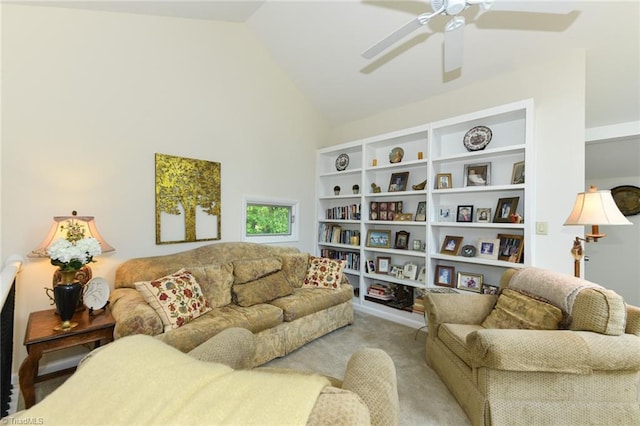8009 Willow Glen Trl, Greensboro, NC 27455 - living area with carpet floors, a ceiling fan, and high vaulted ceiling
