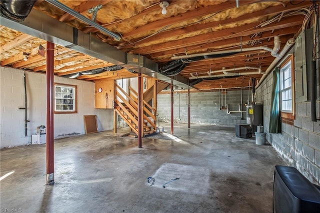 basement with water heater