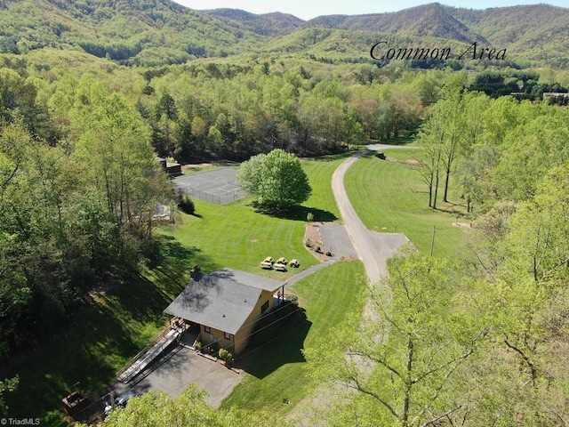 drone / aerial view with a mountain view