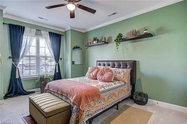 3855 Rutherford Ct, Winston-Salem, NC 27106 - carpeted bedroom featuring baseboards, crown molding, and a ceiling fan