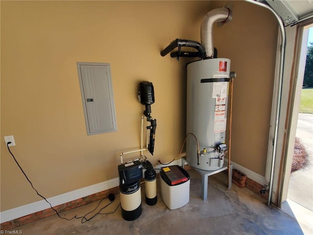 utility room with gas water heater and electric panel