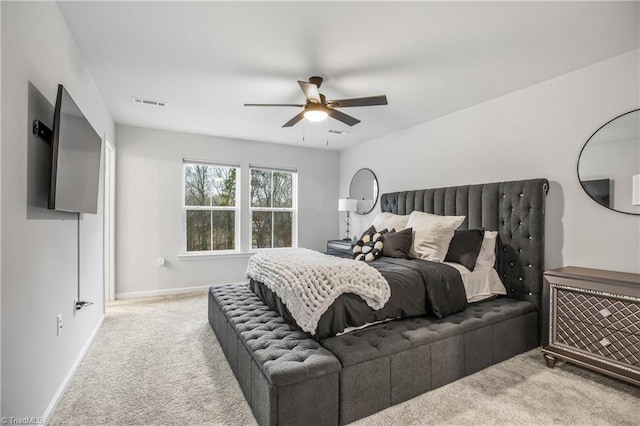 bedroom with carpet flooring and ceiling fan