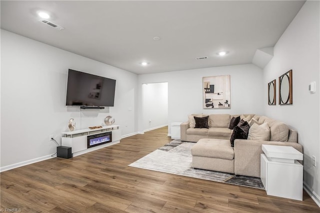 living room with hardwood / wood-style floors