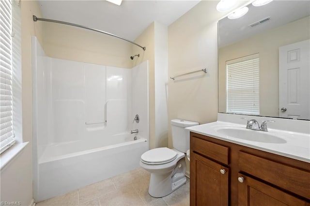 825 Central Park Ave, Greensboro, NC 27407 - full bathroom featuring toilet, vanity, tile patterned floors, and shower / tub combination