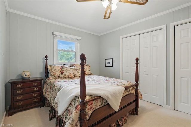 174 Sunny Knoll Ln, Boone, NC 28607 - bedroom featuring ornamental molding, light carpet, and ceiling fan